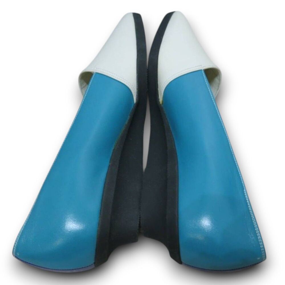 Yves Saint Laurent NEW 1980s Blue & White Leather Loafers, EU 36/US 5.5 *RARE* - Picture 4 of 7